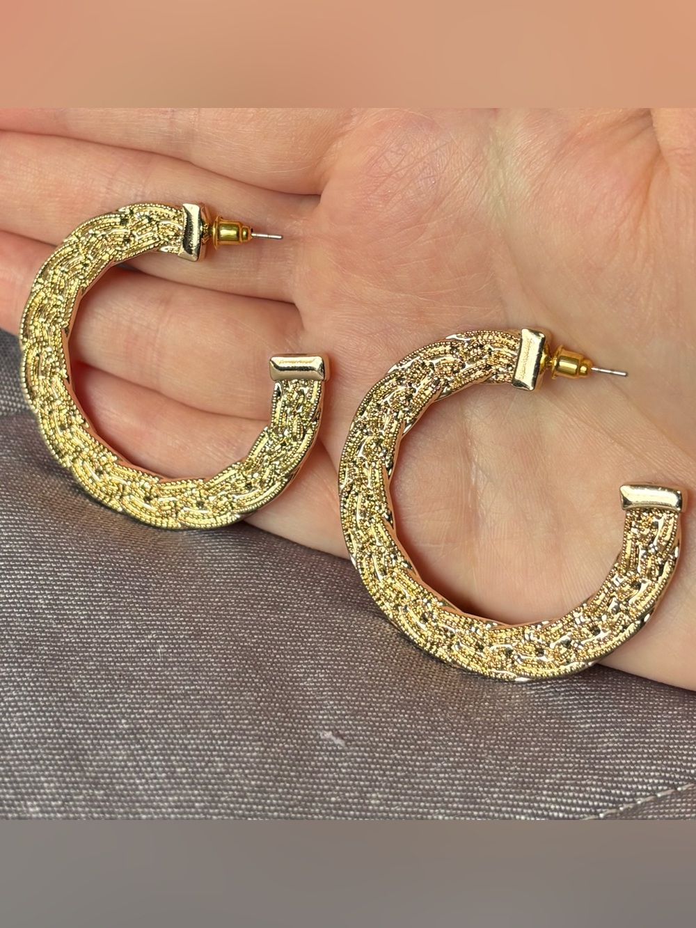Gold Tone Textured Hoop Earrings - Women Jewelry